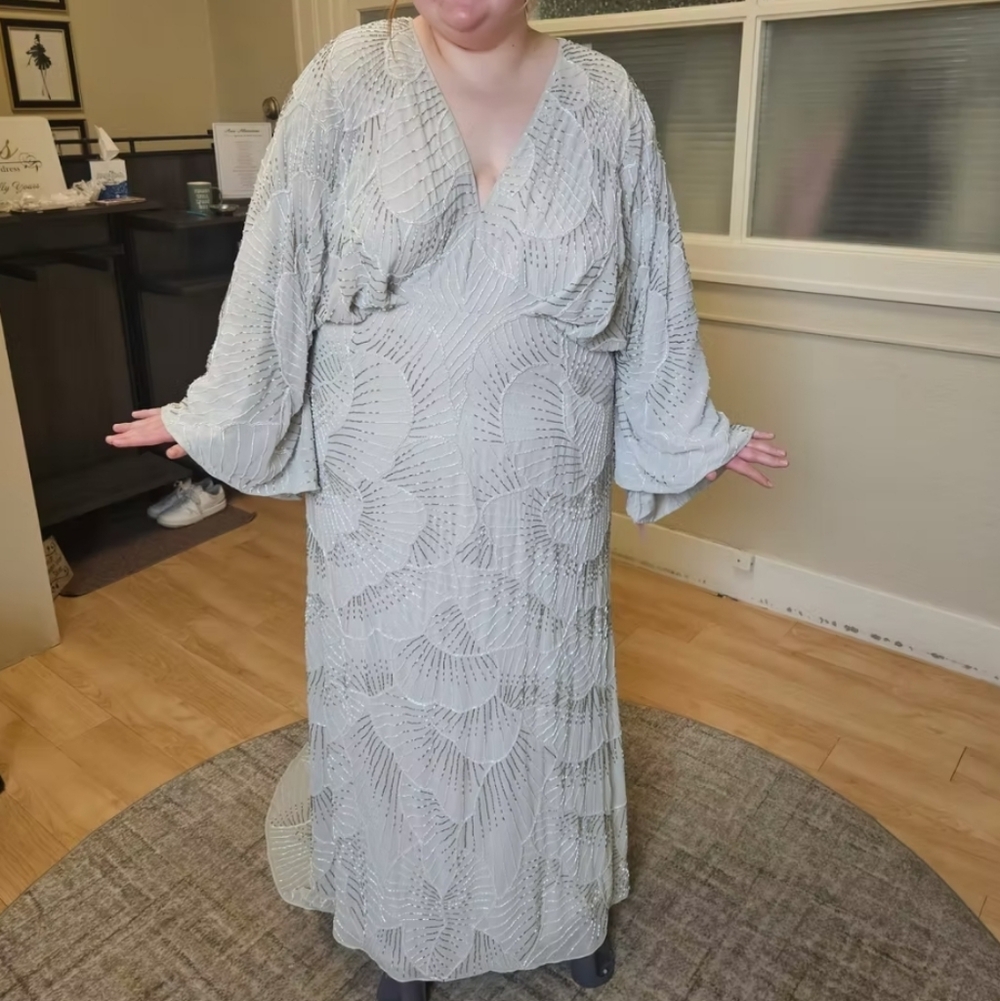 Size 24 light grey and white beaded long sleeve wedding or evening gown new ASOS